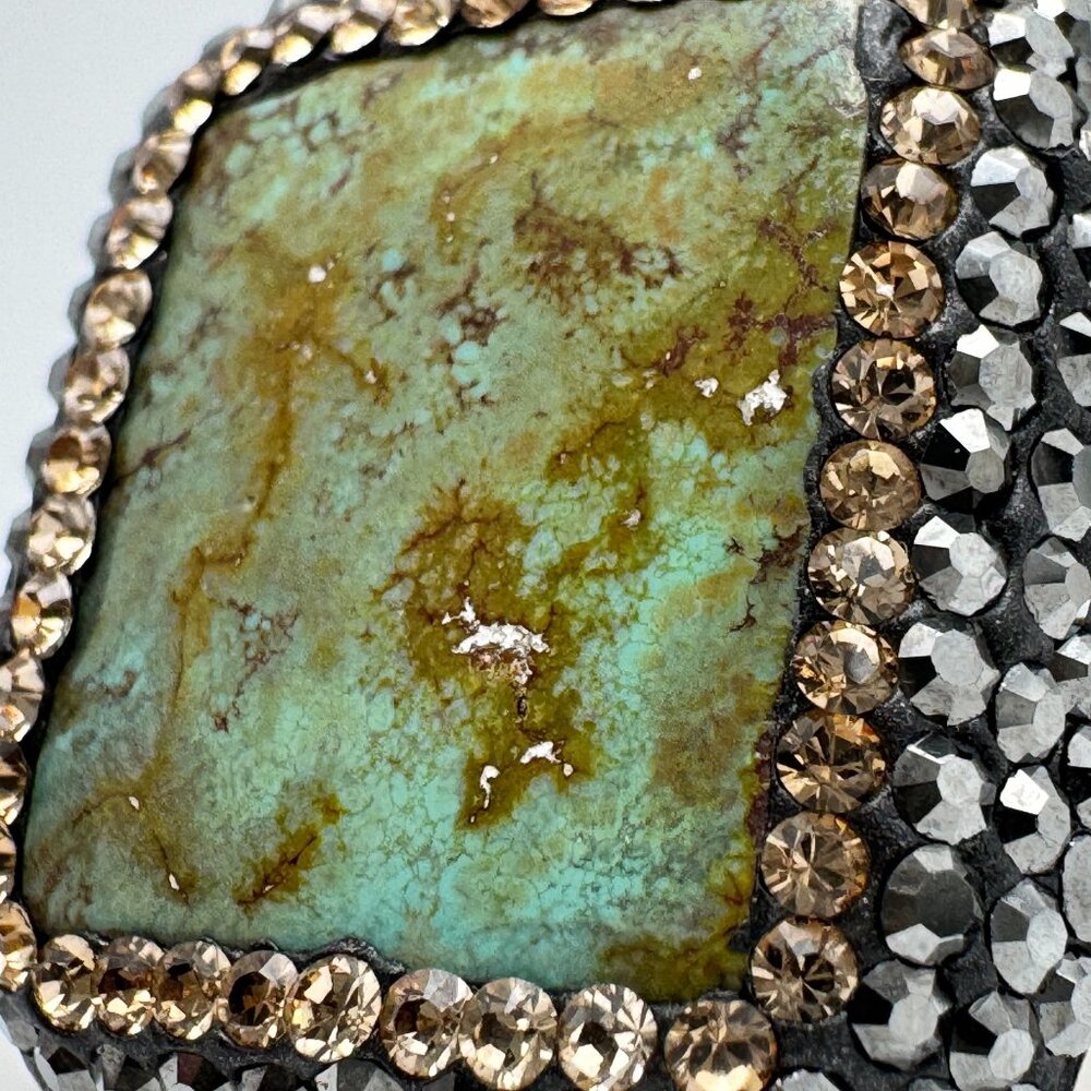 Turquoise Hematite Crystal 925 Silver Vermeil Statement Ring Size 7 Adjustable - Picture 8 of 11